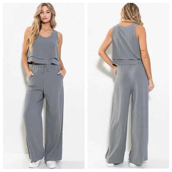 36 Linen Sleeveless Top and Pants Set - Picture 3 of 5